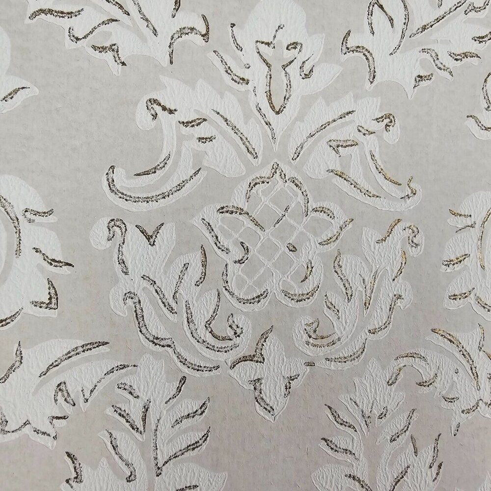 Vintage Wallpaper Sample Sheet Demask White Victorian Elegant Crafting Dollhouse